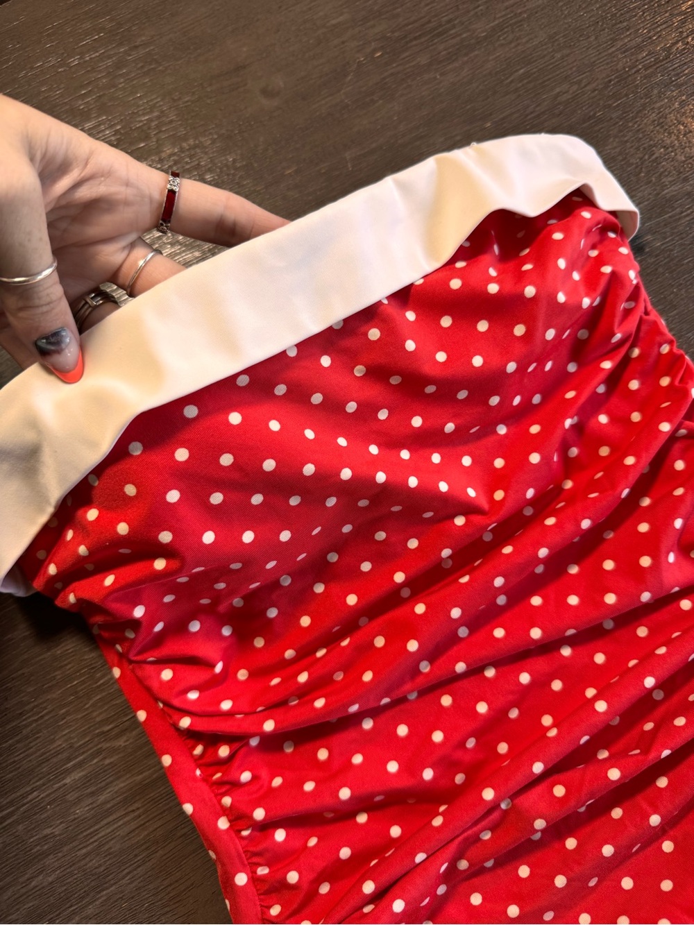 Vintage Ralph Lauren One Piece Polka Dot Swimsuit Mini Skirt 6 Red White - Picture 5 of 11